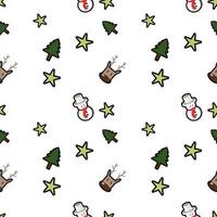 deer head, stars, snowman, Christmas tree seamless pattern background. Perfect for winter holiday fabric, giftwrap, scrapbook, greeting cards design projects. vector