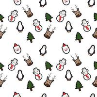 Deer head, Santa head, penguin, snowman, Christmas tree seamless pattern background. Perfect for winter holiday fabric, giftwrap, scrapbook, greeting cards design projects. vector