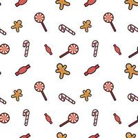 lollipop, gingerbread man, candy cane, candy, sweet seamless pattern background. Perfect for winter holiday fabric, giftwrap, scrapbook, greeting cards design projects. vector