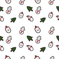 Santa Claus head with hat, Christmas tree, snowman seamless pattern background. Perfect for winter holiday fabric, giftwrap, scrapbook, greeting cards design projects. vector