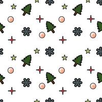 snowflake, Christmas tree, decorative ball, star, seamless pattern background. Perfect for winter holiday fabric, giftwrap, scrapbook, greeting cards design projects. vector