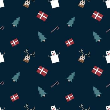 Christmas repeat pattern created with sharp corner Christmas objects, seamless pattern. vector