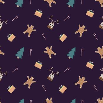 Christmas repeat pattern created with sharp corner Christmas objects, seamless pattern. vector
