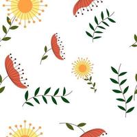 floral repeat pattern created with elements like flower and leaves, Hand drawn vector repeat swatch for textile, fabric, gift wrapper, cloths, wallpaper and banner.