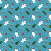 campana, bola decorativa, árbol de Navidad, oso polar y copos de nieve patrón de repetición de vector, patrón de repetición de Navidad dibujado a mano para fondo, papel tapiz, envoltorio de regalo, textil, embalaje, banner. vector
