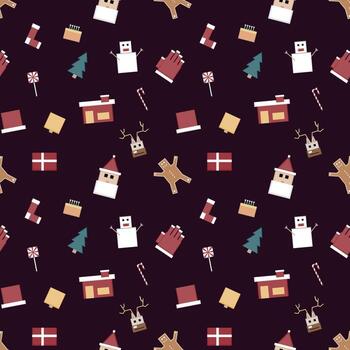 Christmas repeat pattern created with sharp corner Christmas objects, seamless pattern. vector
