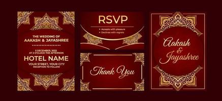 Set of Red Indian Wedding Invitation Template vector
