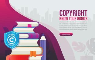Copyright Law Background with Books and Shield vector