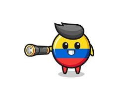 colombia flag mascot holding flashlight vector