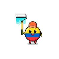 La mascota del pintor de la bandera de Colombia con un rodillo de pintura vector