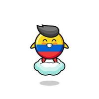 cute colombia flag illustration riding a floating cloud vector