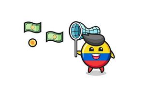 illustration of the colombia flag catching flying money vector