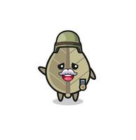 cute dried leaf as veteran cartoon vector