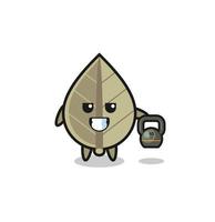 dried leaf mascot lifting kettlebell in the gym vector