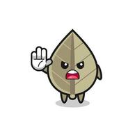 dried leaf character doing stop gesture vector