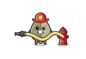 dried leaf cartoon as firefighter mascot with water hose vector