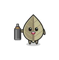 the cute dried leaf as a graffiti bomber vector