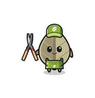 cute dried leaf as gardener mascot vector