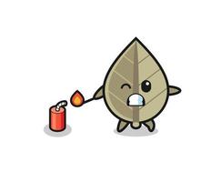 dried leaf mascot illustration playing firecracker vector