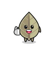 dried leaf mascot doing thumbs up gesture vector