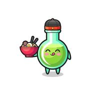 lab beakers as Chinese chef mascot holding a noodle bowl vector