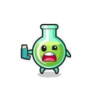 lab beakers mascot having asthma while holding the inhaler vector