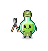 cute lab beakers as gardener mascot vector