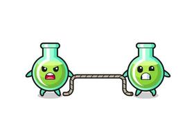 cute lab beakers character is playing tug of war game vector