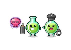 lab beakers cartoon doing vandalism and caught by the police vector