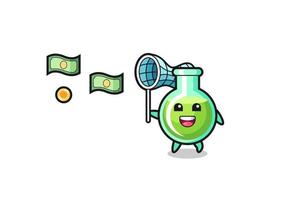 illustration of the lab beakers catching flying money vector