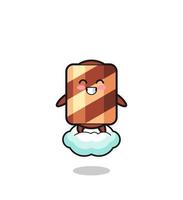 cute wafer roll illustration riding a floating cloud vector