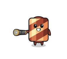 wafer roll mascot holding flashlight vector