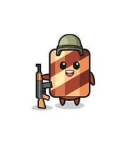 cute wafer roll mascot as a soldier vector