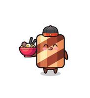 wafer roll as Chinese chef mascot holding a noodle bowl vector