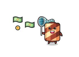 illustration of the wafer roll catching flying money vector