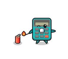 calculator mascot illustration playing firecracker vector