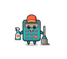 lindo personaje de calculadora como mascota de servicios de limpieza vector