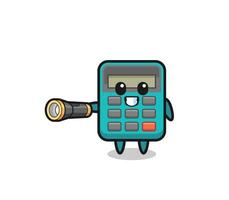 calculator mascot holding flashlight vector