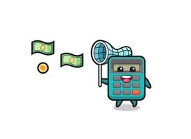 illustration of the calculator catching flying money vector