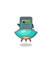 calculator cartoon riding a future spaceship vector