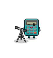 calculator astronomer mascot with a modern telescope vector