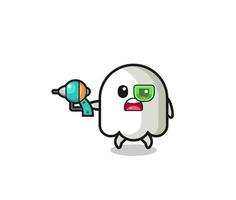 cute ghost holding a future gun vector