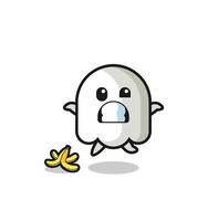 ghost cartoon is slip on a banana peel vector