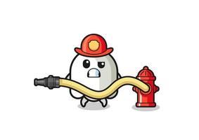 ghost cartoon as firefighter mascot with water hose vector