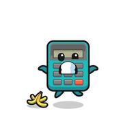 calculator cartoon is slip on a banana peel vector