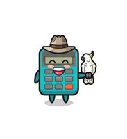 calculator zookeeper mascot with a parrot vector