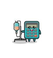 cute calculator character standing with infusion pole vector