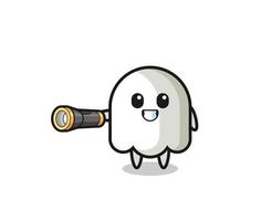 ghost mascot holding flashlight vector