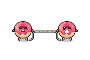 cute doughnut character is playing tug of war game vector