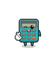 calculadora, carácter, hacer, coreano, dedo, corazón vector